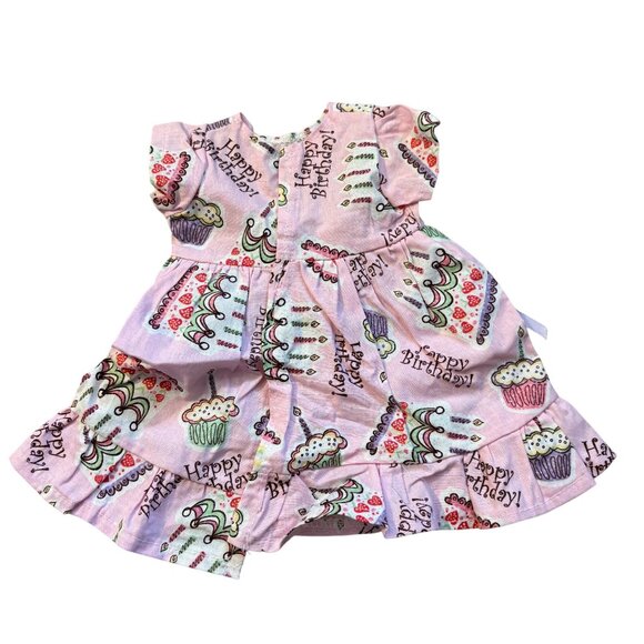 Pink 18" Doll Handmade Happy Birthday Dress With Cupcake Print & Ruffled Hem - Picture 2 of 2